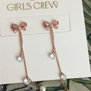 PRICE DROP! Pink Bow Drop Earrings with Crystals and Pearl